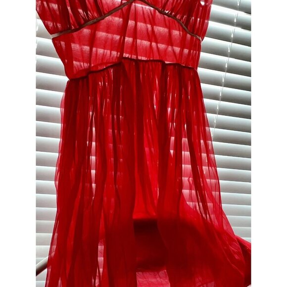 CHARMODE Red Sissy Negligee Nightgown Mid Length sheer pleated accordian Dress - Picture 13 of 14